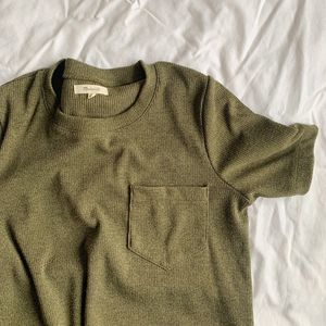 Madewell Olive Green Ribbed Pocket Midi T-Shirt Dress